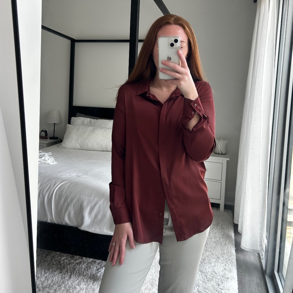 Silk Burnt Orange Button Down